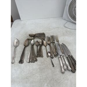 34 Piece Old Company Plate Signature Rose Pattern Flatware Forks Spoons - “M & H